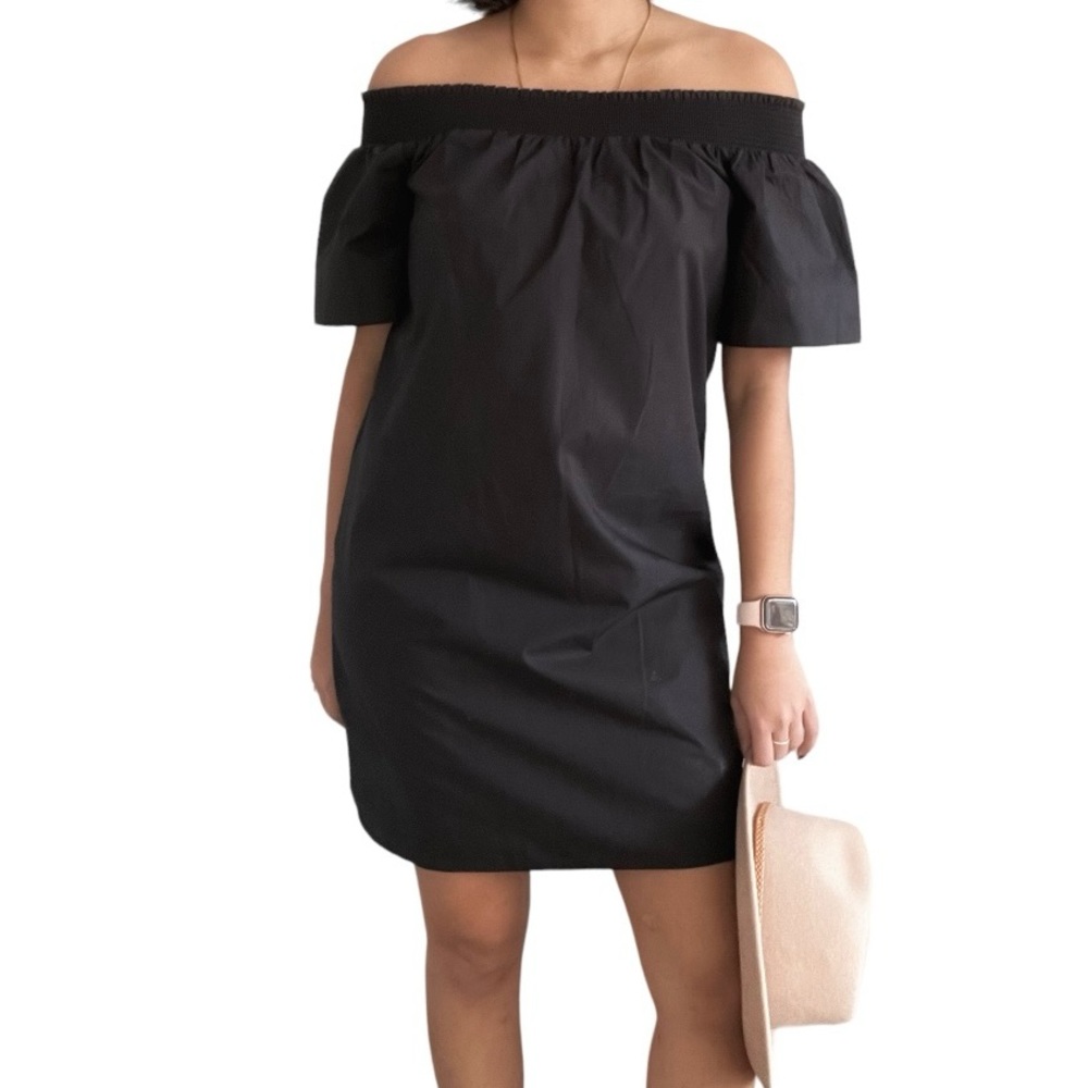 NWT J. Crew Off the Shoulder Black Cotton Poplin Dress